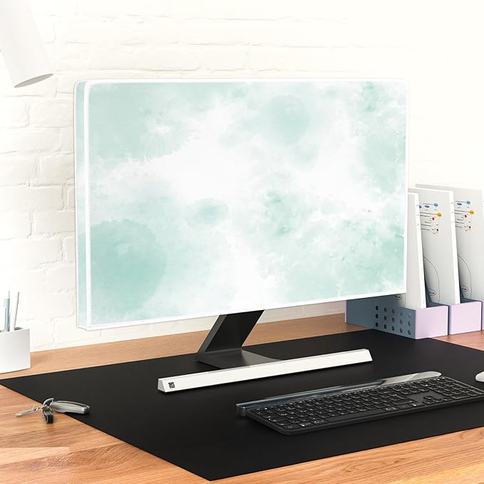 Baocicco Abstract Watercolor Waterproof Computer Monitor Cover 26, 27, 28 Inch Cyan Marble Dip Dyeing Dust Proof Monitor Covers for Computer Screen Anti-Static Dustproof Protective，Mint Green