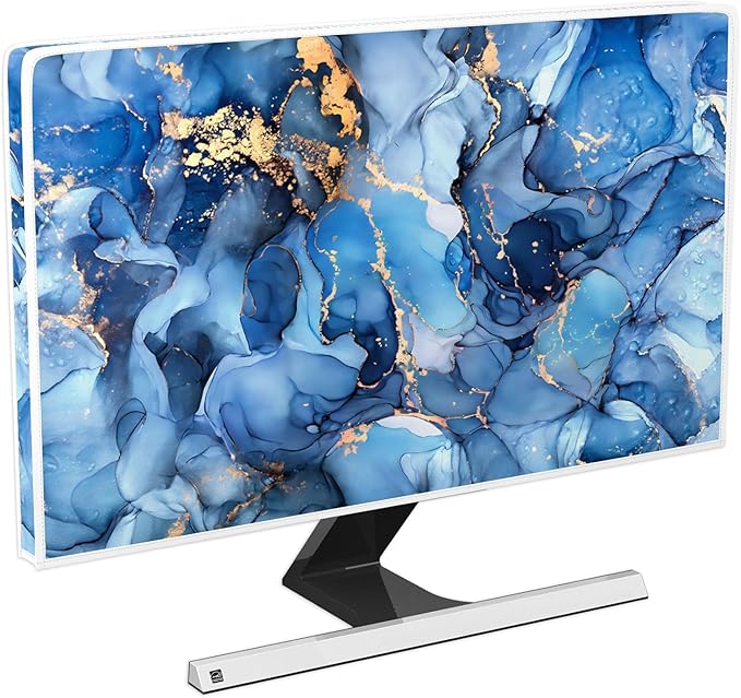Baocicco Navy Blue Gold Marble Waterproof TV Dust Cover 40, 41, 42，43 Inch Creative Texture Grain Television Screen Cover Abstract TV Display Protectors Protective LED LCD OLED TVs Dust-Proof