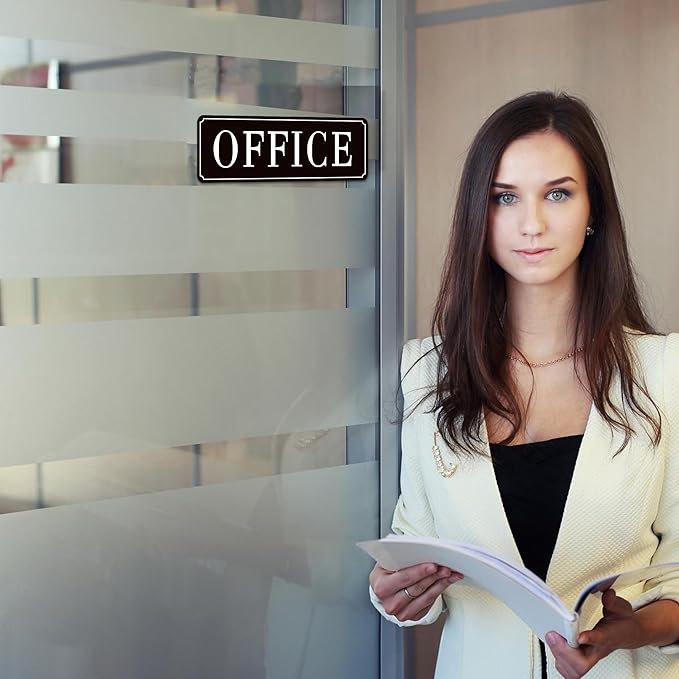 The Office Door Sign for Home and Business，Self-Adhesive Waterproof and Fade-Resistant Modern Office Sign Sticker for House，Business，Door, Window（Black）