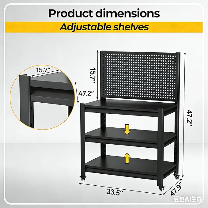 5 Sets Storage Shelves with Pegboard,Heavy Duty Garage Shelving Units and Storage,Metal Shelving Adjustable Shelves,Garage Storage Rack,Industrial Utility Shelf For Kitchen,Pantry 47.2"H*33.46"W*18"D