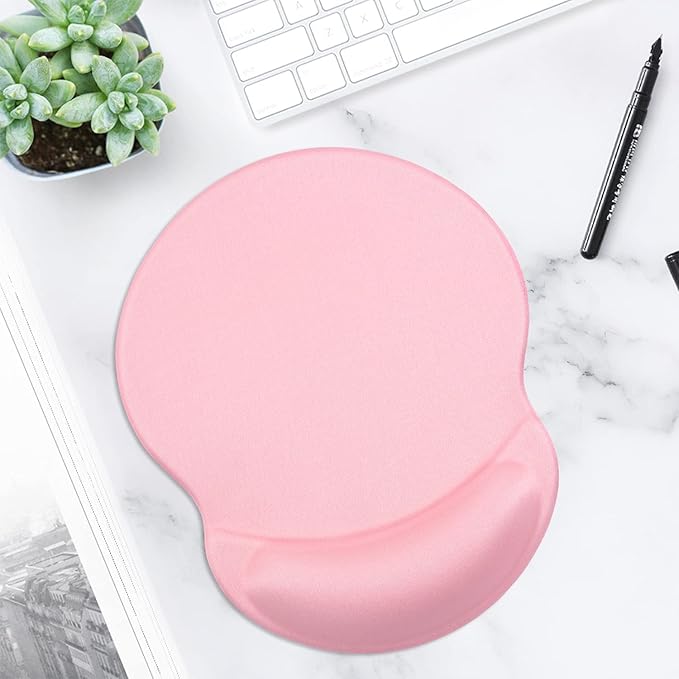 ITNRSIIET Ergonomic Mouse Pad with Gel Wrist Support Small Wrist Rest Smooth Surface Non-Slip PU Base Comfortable Office Supplies Pain Relief, 8.7 x 7.2 inches, Pink