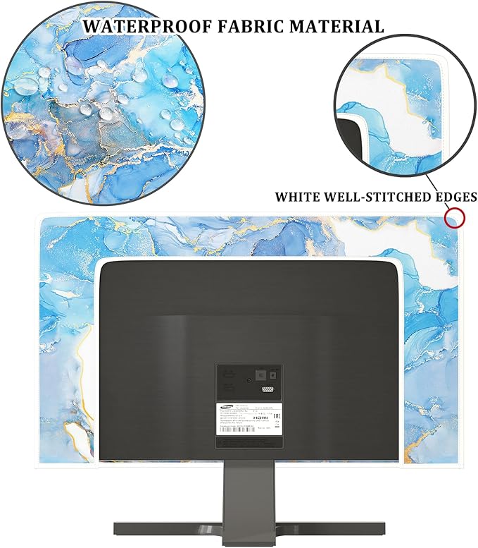 Baocicco Baby Blue Gold Marble Waterproof Screen TV Cover 70 Inch Modern Television Accessories TV LCD Fashion Weatherproof Screen TV Decorations for Tablet LED LCD OLED TVs