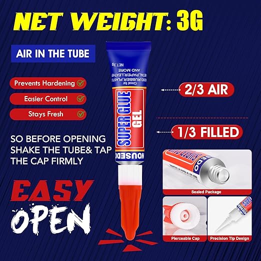 12 x 3g Super Glue Gel, Fast Strong Adhesive, Strong Cyanoacrylate (CA) Glue for Plastic, Metal, Ceramic, Leather, Wood, DIY Crafts and More – Quick Dry, Thick Formula, All-Purpose Instant Bond