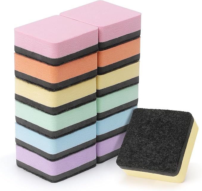 Tamaki 12 Pack Dry Erasers for White Board Magnetic Whiteboard Eraser, Whiteboard Erasers for Kids Classroom, Square Pastel Color