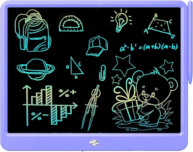 FLUESTON LCD Writing Tablet, Doodle Board Toys Gifts for 3-8 Year Old Girls Boys, 12 Inch Colorful Electronic Board Drawing Pad for Kids, Christmas Gifts for Toddler Educational Learning Travel,Purple