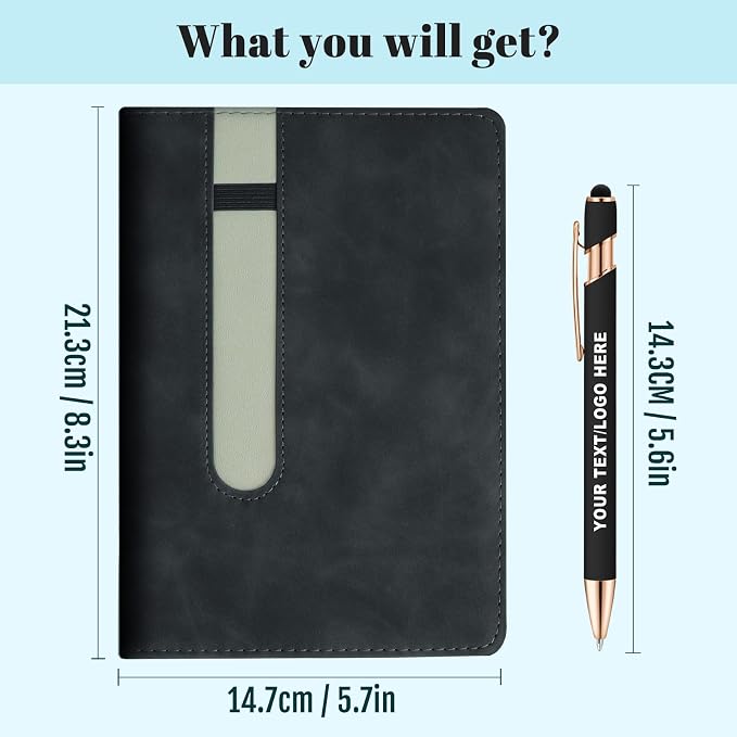 ENOMY Personalized Notebook Journal with 10 PC Pens Gifts Set Custom Notebook 240 Pages A5 Lined Journal for Men Women Hardcover Notebooks for Work College Graduation Gifts, Grey