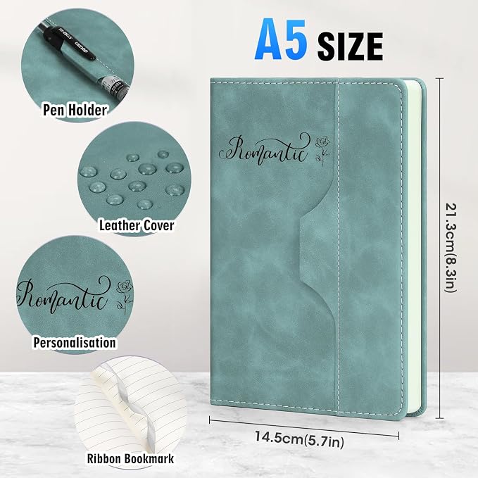 ENOMY Personalized Notebook Journal & 10 PC Pens Set Custom Notebook with Pen 240 Pages A5 Hardcover Journal for Men Women Leather Notebook for Work College Graduation Gifts, Black