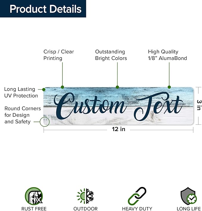 Custom Sign, Custom Street Sign, Ideal Chritmas Gift, 11 Font Colors, 13 Font Styles, 4 Hole Options, 22 Sizes, 3x12 Inches, Rust Free DiBound, Fade Resistant, Made in USA by My Sign Center (Coastal)