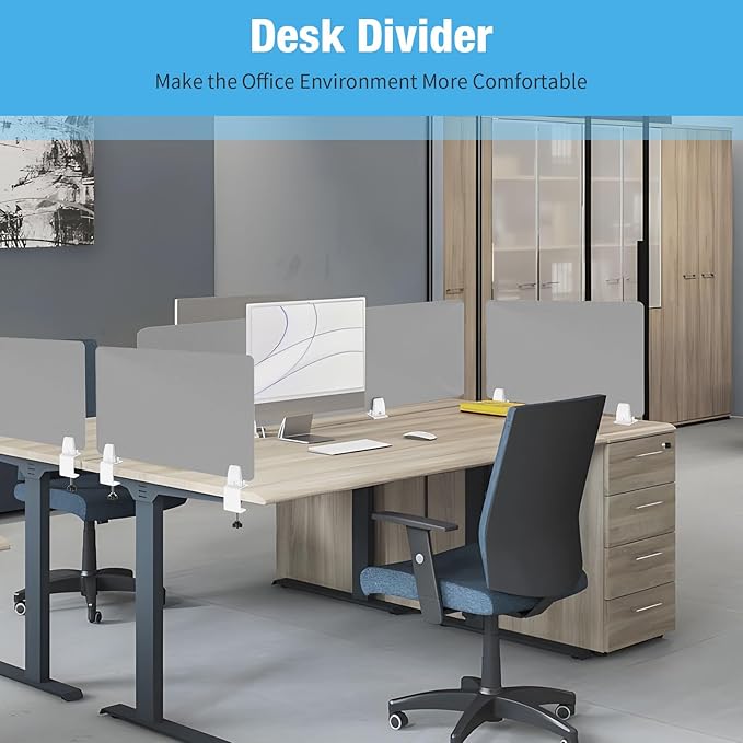 Desk Divider 4 Pcs Desk Privacy Panel 23.6''L x 15.8W'' Office Partitions Grey Acrylic Panel Pack of 4 Desk Divider Partition with Adjustable Universal Base