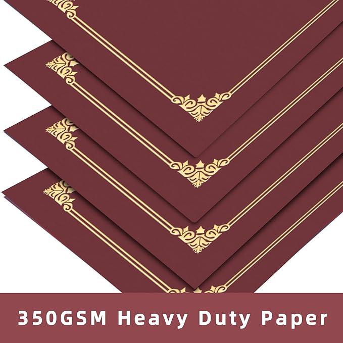 HAUTOCO 50 Packs Certificate Holders, Burgundy Diploma Holders, Document Award Covers Certificate Folders with Gold Foil Border for 8.5x11 Letter Size
