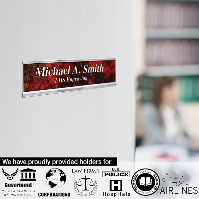 Engraved Door Signs for Office Personalized Blue Plastic Door Plaque with Yellow Letters - Made in USA 2x6 B20