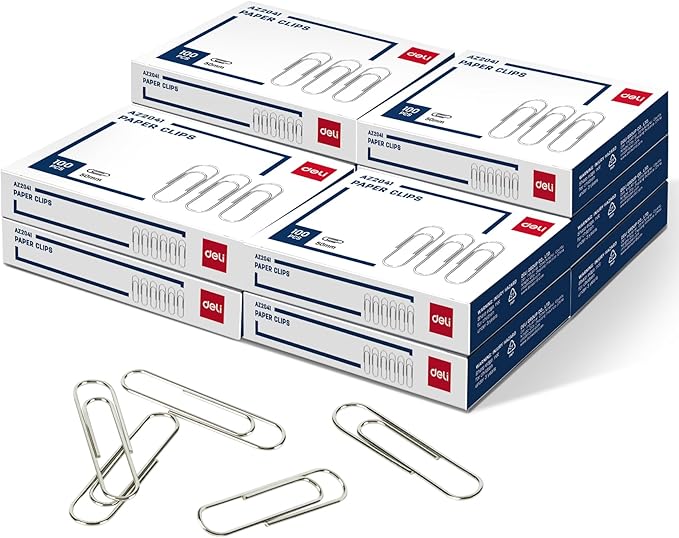 Deli Jumbo Paper Clips Smooth, 1000 Large Paper Clips, 10 Boxes of 100 Each, Silver
