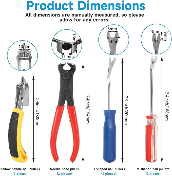 STARVAST 8PCS Nail Puller and Staple Remover Tool Set, Including End Clippers, Nail Remover, V-Shaped Staple Remover and U-Shaped Staple Remover for Furniture, Floor, Wall, Car, Photo, Frame