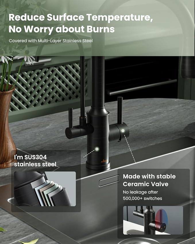 APPASO Kitchen Faucet with Water Filter, Without Water Filtration Device, Oil Rubbed Bronze 3-in-1 Kitchen Sink Faucet, High Arch 2-Handle 3-Way Kitchen Faucet with Pull-Down Sprayer