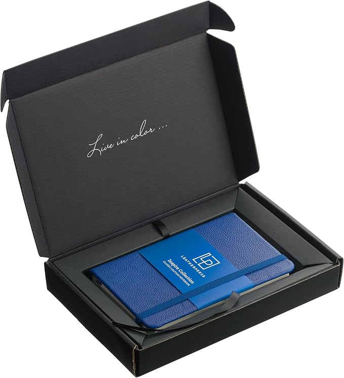 Leather Notebook, Writing Journal, Full-Grain Leather, Narrow Ruled Paper, Notebooks for Work & School, Pacific Blue (8.4" x 5.4”)
