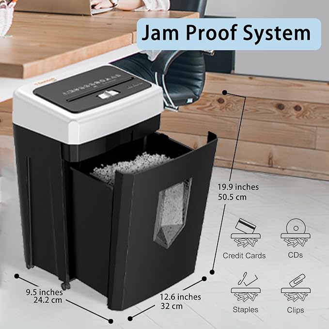Bonsaii 15-Sheet Cross-Cut Paper Shredder, Heavy-Duty Office Use, 35-Min Continuous Runtime, P-4 Security Level, Anti-Jam, Shreds CDs & Cards, 4.8-Gallon Pullout Wastebasket