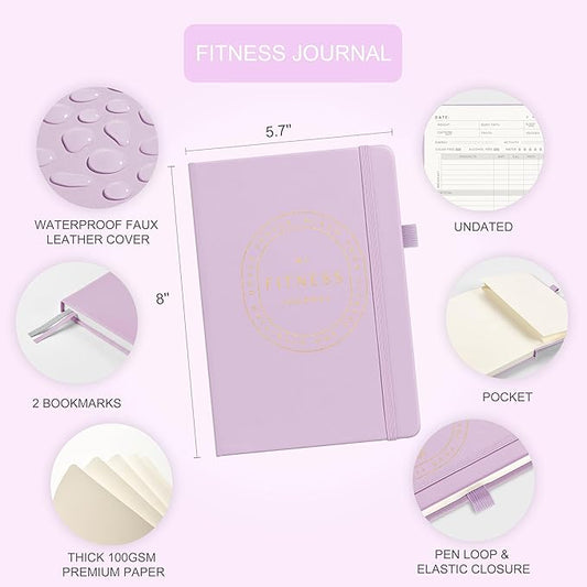 &And Per Se Fitness Workout Journal for Men & Women, Workout Log Book Planner with Daily Diet, Gym Exercise & Training Trackers - Undated, A5 Size, Leather Hardcover (Lavender)