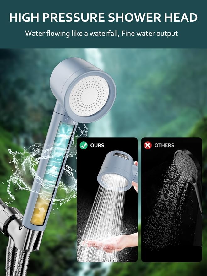 Filtered Shower Head with Handheld, High Pressure 3 Sprays Mode | Shower heads with Filters for Hard Water, Detachable Showerhead with 59" Stainless Steel Hose, Remove Chlorine