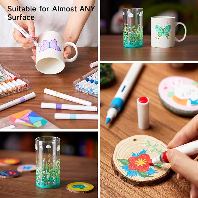 Shuttle Art Automatic Ink Control Acrylic Paint Markers, 36 Colors Brush Tip Acrylic Paint Pens for Rock Painting, Ceramic, Wood, Canvas, Glass, Stone, Fabric, Card, DIY Football Crafts