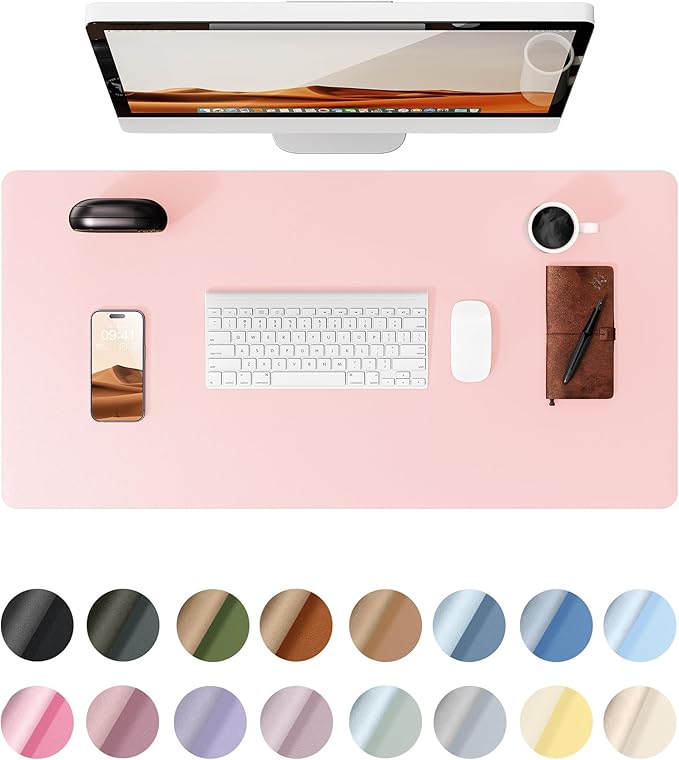 YSAGi Leather Desk Protector, Office Mat, Large Mouse Mat, Non-Slip PU Leather Blotter, Laptop Desk Pad, Waterproof Writing Pad for Office and Home (Light Pink, 35.4" x 17")