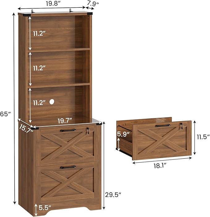 SEDETA 2 Drawer File Cabinet with Lock, Wood Filing Cabinet fits Letter, Legal, A4 Size, Hanging File Folders, Farmhouse File Cabinets for Home Office with Adjustable Storage Shelf (Brown)