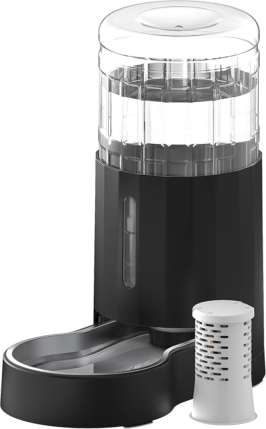 CZPET Dog Water Bowl Dispenser with Filter, Automatic Dog and Cat Water Dispenser with Stainless Steel Bowl, Gravity Waterer, Large Capacity, and Quiet Drinking Area for Pets (8L+Filter,Black)