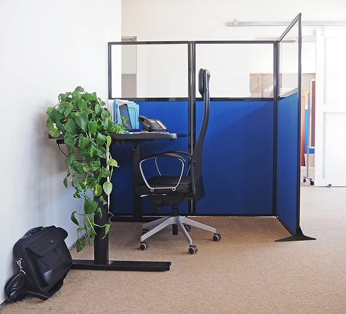 Versare Workstation Partition | Portable Wall Divider | Modern Office Cubicle | Free Standing Privacy Screen | Flexible Work Space | 99" x 70" W/Window, Warm Pebble Fabric Panels