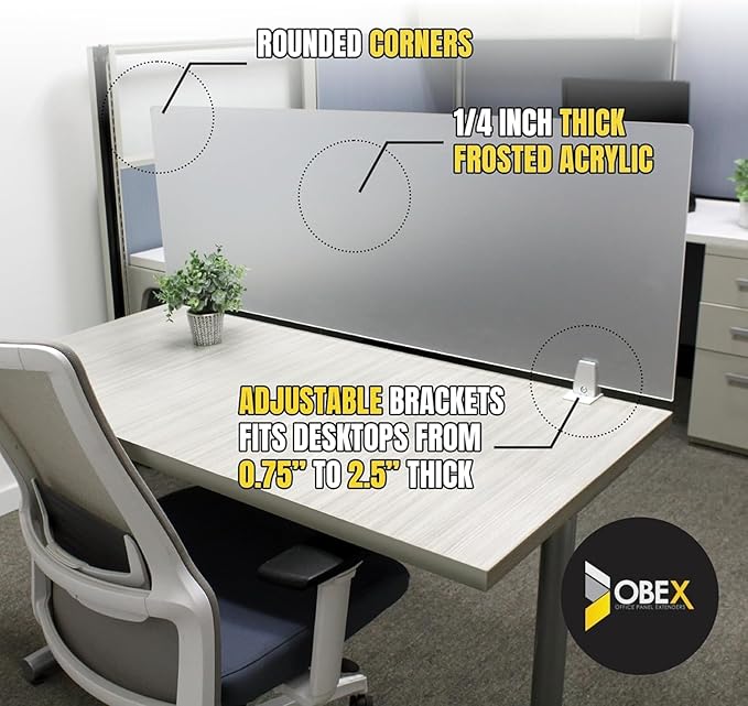 OBEX Frosted Acrylic Desk Mounted Privacy Panel, 24" x 72", Frosted