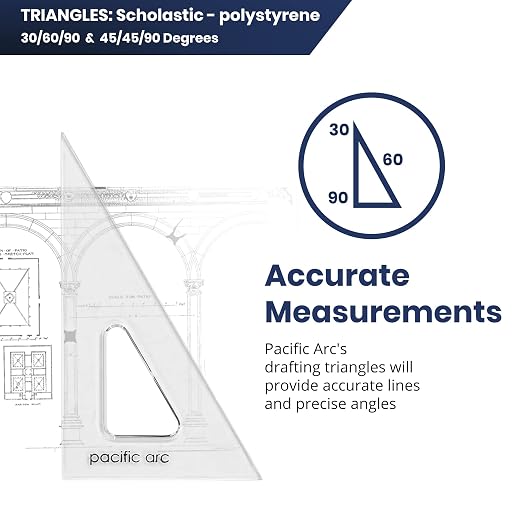 Pacific Arc's Scholastic Triangle - 10 inch - Clear - 30/60 Angle - Plain Edge - Polystyrene - Technical Drawing Tools, Drafting, Architect and Engineering.