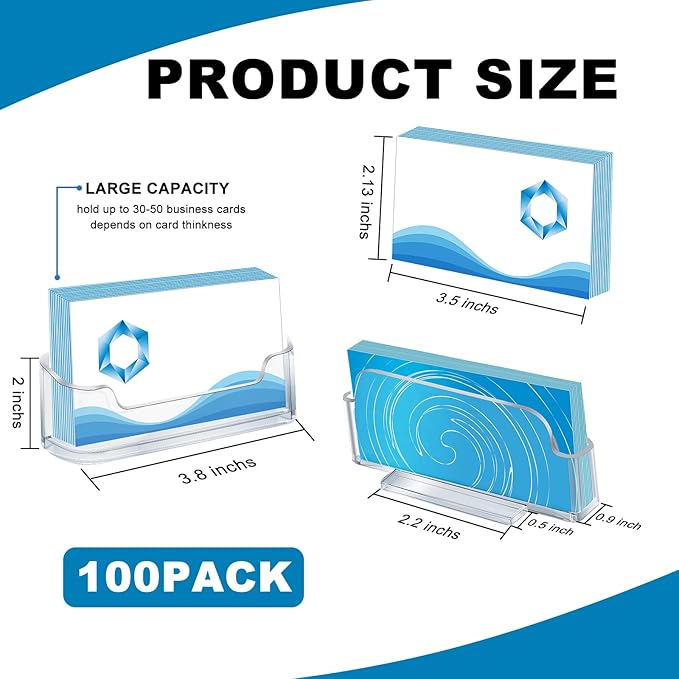 Mototo Acrylic Business Card Holder for Desk, 100 Pack Plastic Business Card Display Clear Business Card Holder Desktop Cards Stand for Home Office Exhibition Desk Table, Fits 30-50 Business Cards