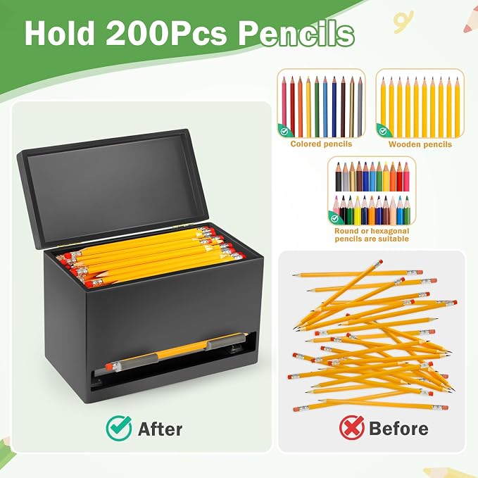Pencil Dispenser for Classroom, Wooden Pencil Holder, Classroom Teacher Must Have, Pencils Straws Organization & Storage for Classroom Office Kitchen Restaurant (black)