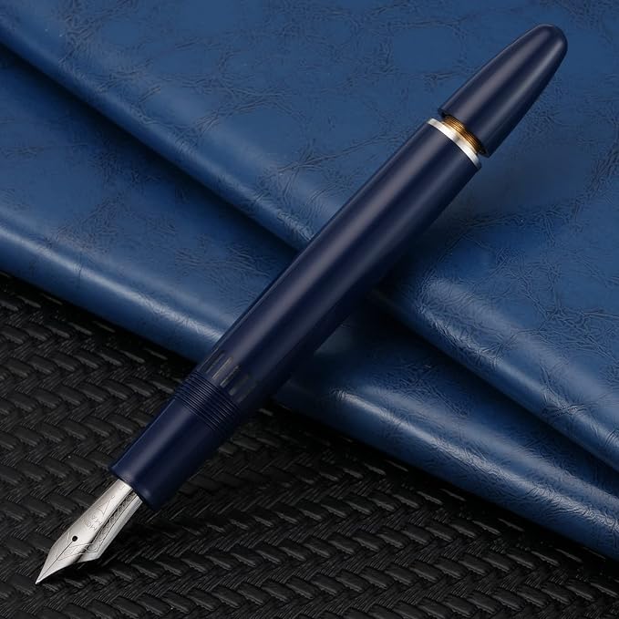 erofa Majohn P136 Piston Fountain Pen Extra Fine Nib with Box, Dark Blue Resin Writing Pen Set