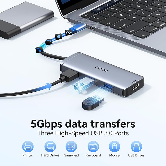 USB-C Hub Multiport Adapter for MacBook Air/Pro - 6 in 1 HDMI Dongle with 4K, USB 3.0 Ports, SD/TF Card Reader for MacBook m1/m2/m3/m4, Dell XPS, HP, Lenovo, Surface and Other Type-C Devices