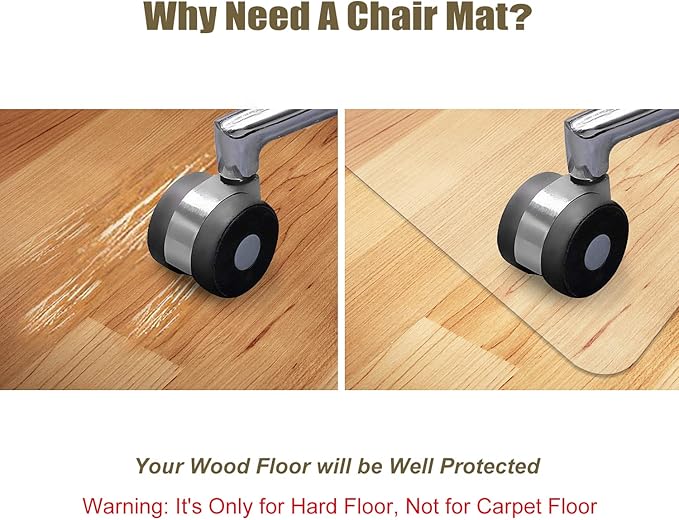 Kuyal Clear Chair Mat, Hard Floor Use, 48" x 32" Transparent Office Home Floor Protector mat Chairmats (48" x 32" Rectangle)