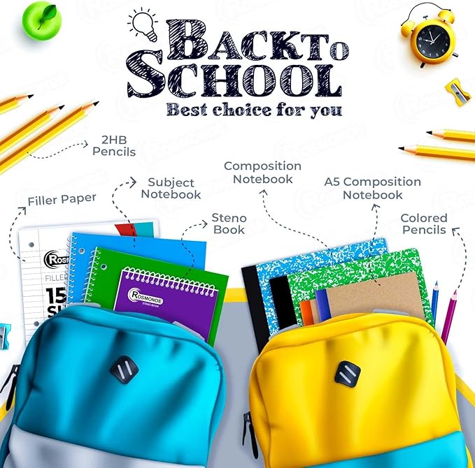 Rosmonde 2000 Packs (Pallet) 3 Subject Notebooks, Spiral Notebook Bulk, College Ruled, Pallet of Notebooks,150 Sheets (300 pages),8 x 10-1/2",Bulk Spiral Notebooks for School & Office,4-7 Days Transit