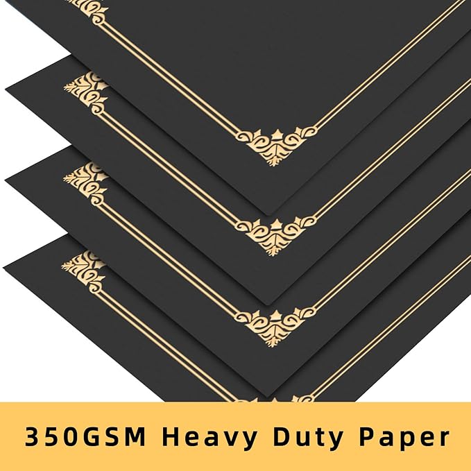 HAUTOCO 50 Pcs Certificate Holders, Black Diploma Folders Document Covers with Gold Foil Border for Letter Size 8.5x11 Cardstock, Award, Graduation