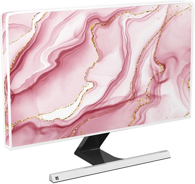 Baocicco Gold Pink Marble Waterproof Computer Monitor Dust Cover 22, 23, 24, 25 Inch Monitor Accessories Laptop TV LCD Screen Decoration for Tablet Anti-Static Dustproof Protective for Home Office