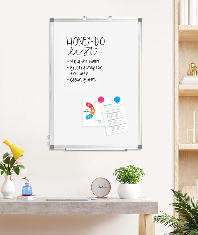 AMUSIGHT 4 Pack Double-Sided Magnetic Whiteboard, 36" x 24" Dry Erase Board, Aluminum Frame White Board for Wall, Hanging Mounting White Board Dry Erase Marker Board for Office, School, Home