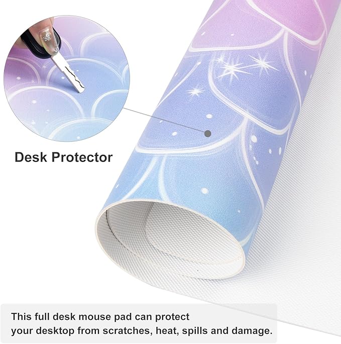 QIYI Multifunctional Office Desk Pad, Water-Resistant PU Leather Mouse Pad, Home Décor Large Desk Organizer Mat, Non Slip Base Writing Pads for Home & Office 31.5" x 15.7" - Mermaid Scales