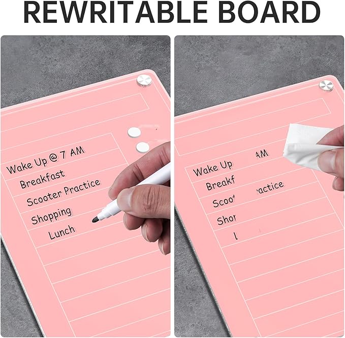 NiHome Acrylic Magnetic To Do List Planning Board with Sliders & Desktop Stand, Kids & Adults Chore Chart, Checklist Routine Chart Task Board for Fridge & Desk, For Magnetic Metal Surfaces Only (Pink)