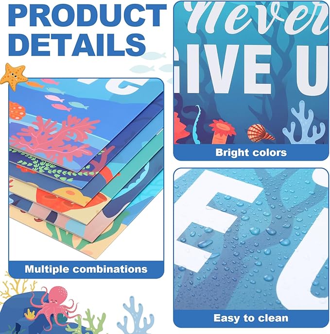 Honoson 24 Pcs Bulk Inspirational Privacy Folders for Students Cardboard Test Privacy Boards Motivational Words Desk Dividers Shield for Classroom School Study Supplies, 6 Styles (Ocean Animal)