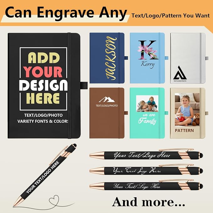 ENOMY Personalized Notebook Journal & 10 PC Pens Gift Set Custom Notebook A5 200 Pages A5 Lined Journal for Men Women Hardcover Notebooks for Work College Graduation Gifts, Lake Blue