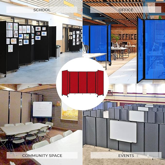 Versare Room Divider 360 Portable Wall Partition | Folding Panels | Large Freestanding Divider | Locking Wheels | Temporary Room Separator | 14' x 7'6'', Navy Blue