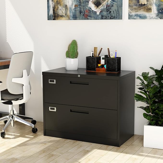 Fesbos Lateral File Cabinet with Lock, 2 Drawer Large Metal Filing Cabinet,Home Office Lockable Storage Cabinet for Hanging Files Letter/Legal/F4/A4 Size-Assembly Required