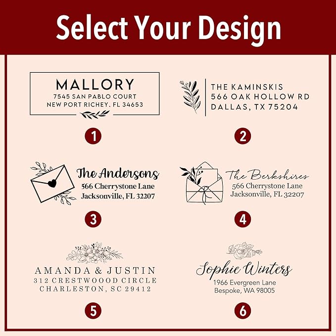 Custom Floral Address Stamp | Choose from 12 Designs | Multiple Ink Color Options | Envelope Return Address Stamp for Couple or Family (Design 6, Large)