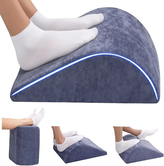 Opuvidity Foot Rest for Under Desk at Work, Ergonomic Under Desk Footrest with Washable Cover for Office, Home & Gaming Leg Elevation Pillow Blue