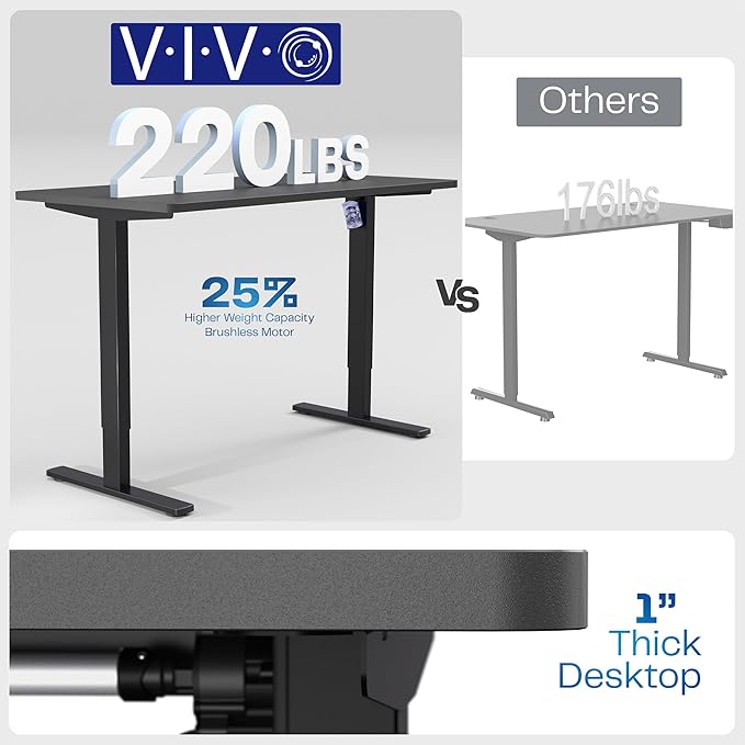 VIVO Electric 55 x 28 in Standing Desk, Memory Height Adjustment, 1B Series, Holds 220 lbs, One-Piece Dark Walnut Top, White Frame, DESK-KIT-1W55D