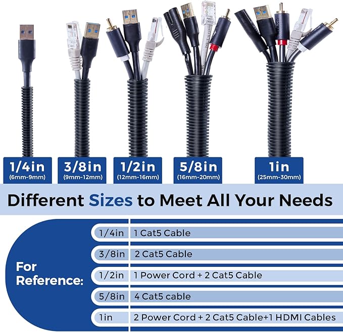 YCLYC 10ft 3/8inch Cable Management, White Wire Loom Tubing Cord Protector, Cable Sleeve Wire Wrap, Cord Wrap for Computer Cord Organizer, Office, Home, ect