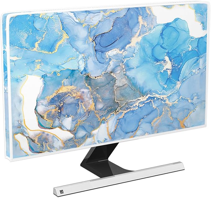 Baocicco Baby Blue Gold Marble Waterproof Screen TV Cover 40, 41, 42，43 Inch Modern Television Accessories TV LCD Fashion Weatherproof Screen TV Decorations for Tablet LED LCD OLED TVs