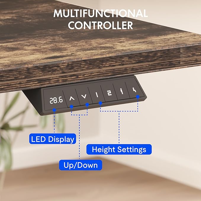 FLEXISPOT EN2 Whole-Piece Standing Desk with Clamp Power Strip, 55 x 28 Electric Stand Up Height Adjustable Desk with Cable Management (Black Frame + 55" Rustic Brown Desktop, 2 Packages)